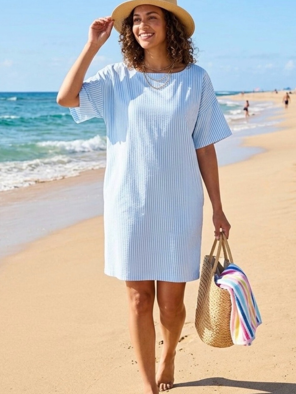 NWT- LA RELAXED-Paradise-Light Blue Striped Mini Dress - Relaxed Summer Dress